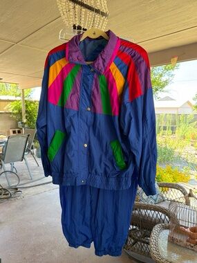 Vintage Andy Johns Women's Navy Colorblock Windbreaker Pants Set Multicolor